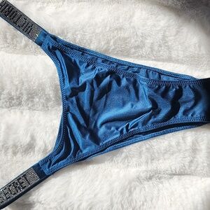 Very Sexy Brazillian Style Panty Teal Bikini Bottom with Rhinestone Straps. M